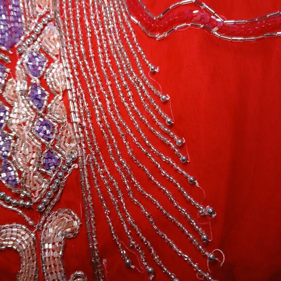 Ramana Red Beaded Sequin Silk Blend Tunic Top Size 18 Embroidered Floral Vintage - Picture 13 of 14